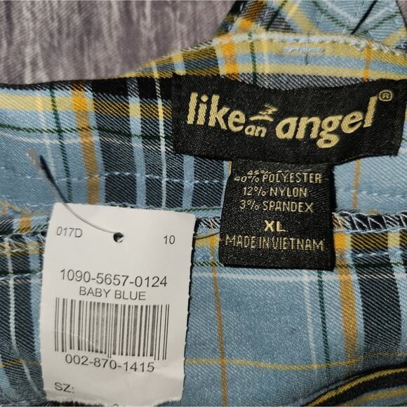 Like An Angel Plaid Overall‎ Dress Women's Extra Large Blue Yellow Casual - Picture 3 of 8